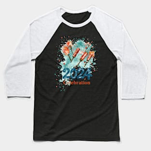 2024 Celebration: Sparkling Firework Art with Paintbrush Style Baseball T-Shirt